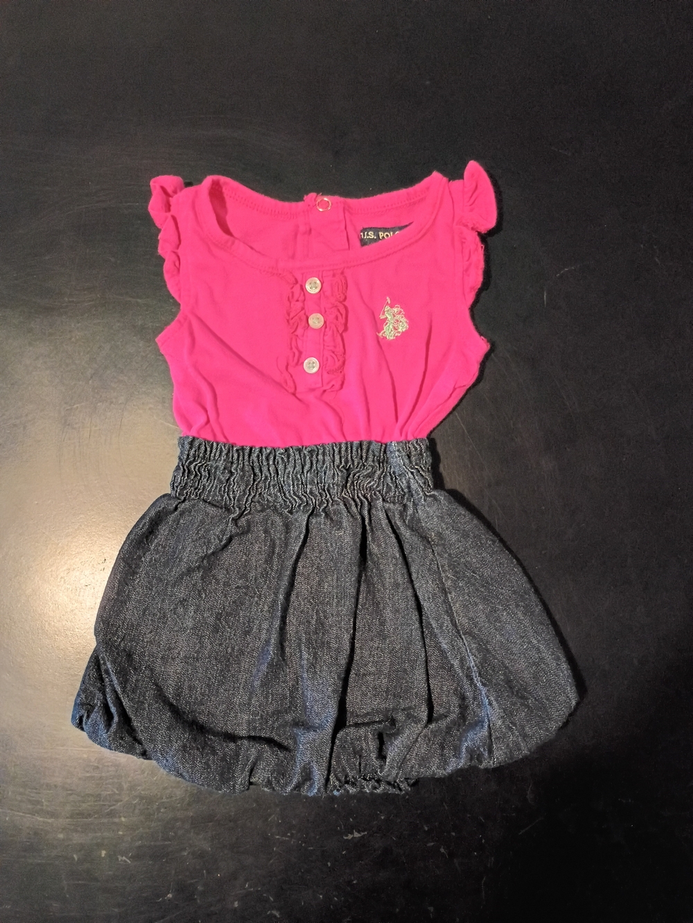 U.S. Polo Assn. Baby Girls Pink & Denim Bubble Dress / Romper Outfit - Size 6β9